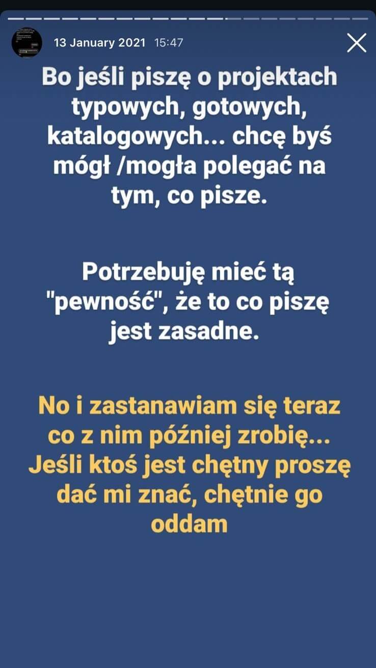 zrzut ekranu z relacji na Instagramie dotyczącej planowanej analizy projektów