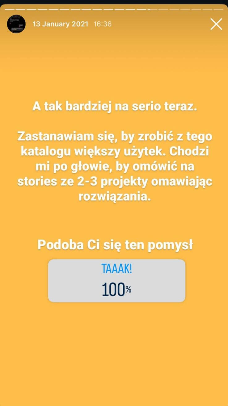 zrzut ekranu z relacji na Instagramie dotyczącej planowanej analizy projektów