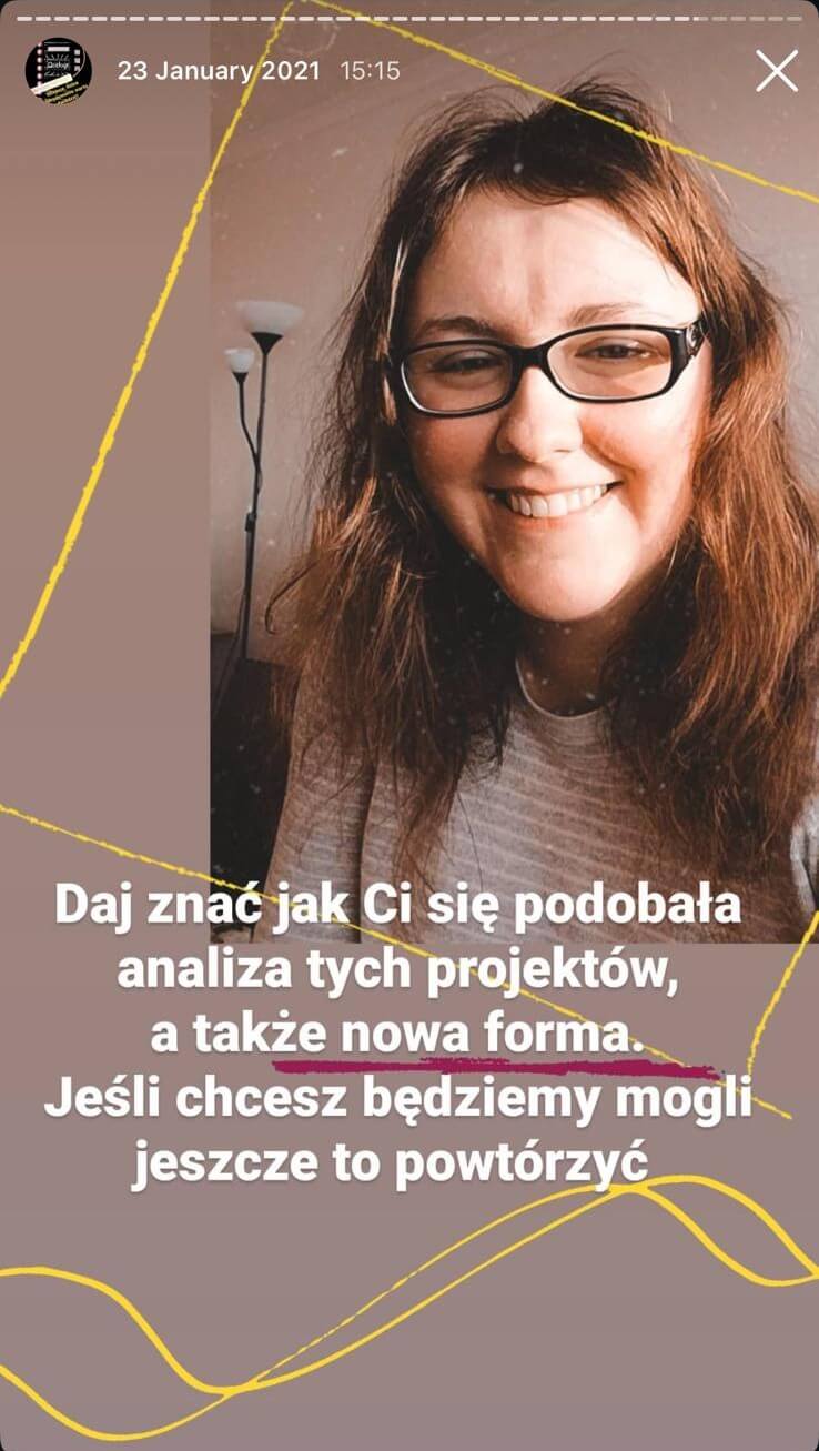zrzut ekranu z relacji na Instagramie - pierwsza analiza projektów