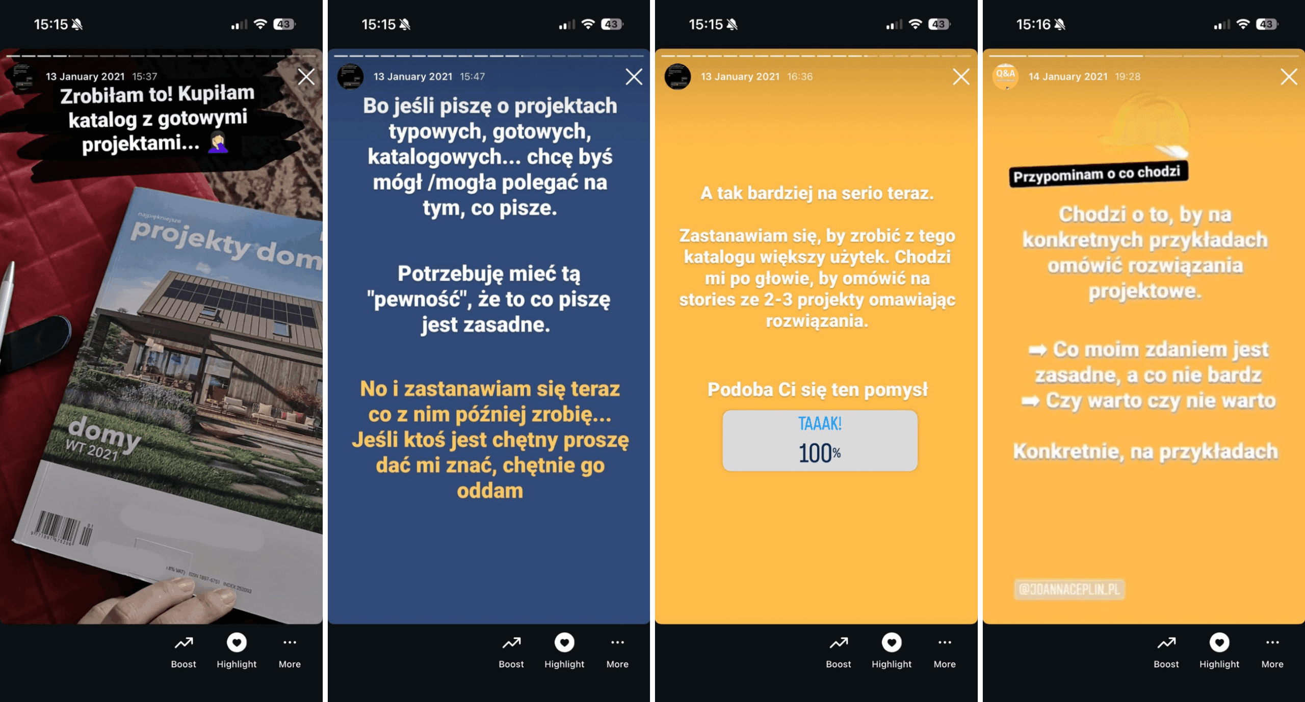 zrzuty ekranu z relacji na Instagramie